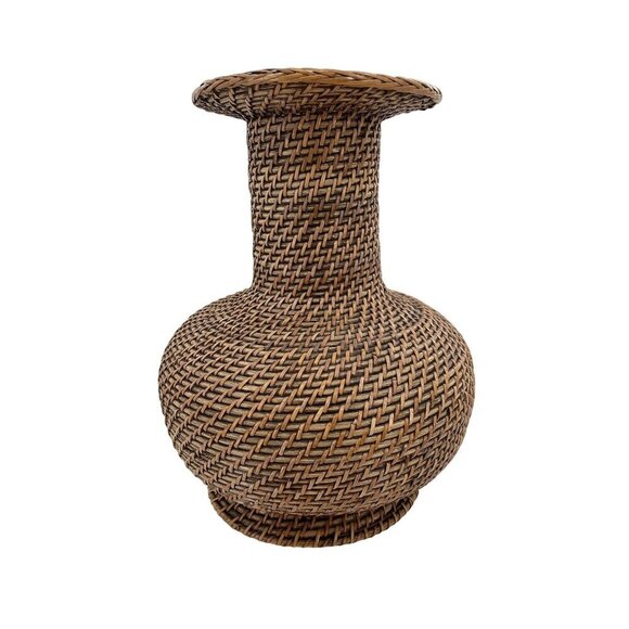 Handwoven Wicker Vase Decorative Accent Piece With Textured Weave & Wide Rim Des - Picture 1 of 7